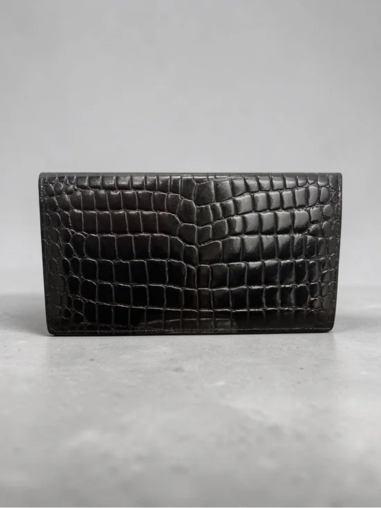 Celine Black Croc Embossed Leather Bifold Wallet | Gold Hardware - Picture 2 of 6